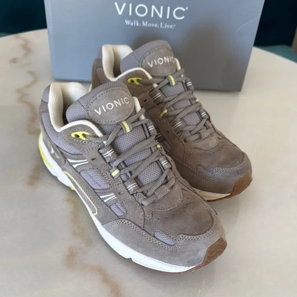 Vionic Taupe and Lemon Sneakers - Picture 1 of 9